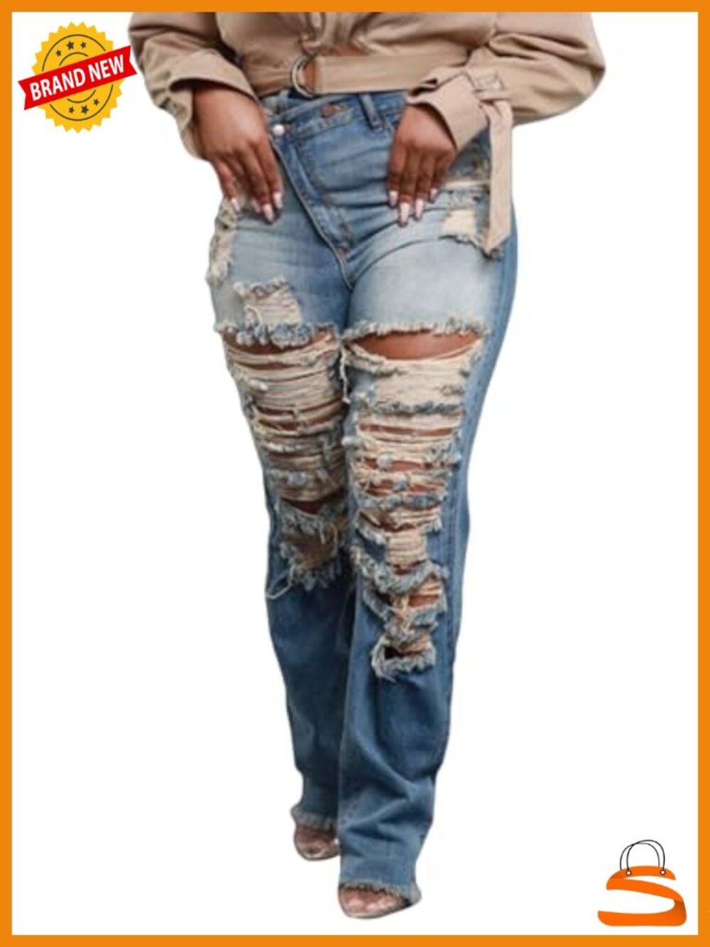 High Waisted Skinny Ripped Jeans with Asymmetric Waist